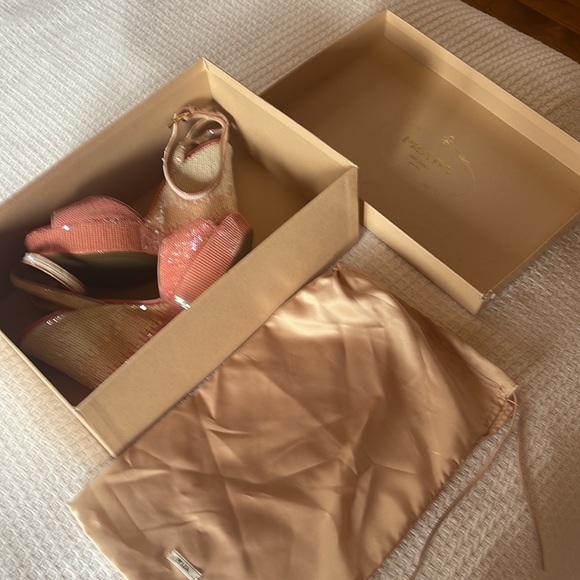 PRADA pink sequin platforms that criss cross tie around ankle - Picture 2 of 5